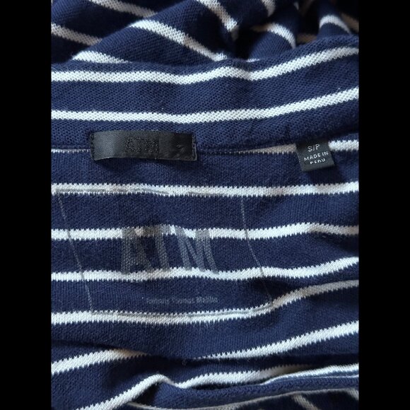 ATM Dress Small Womens Blue V Neck 100% Pima Cotton Cap Sleeve Striped - Picture 5 of 6